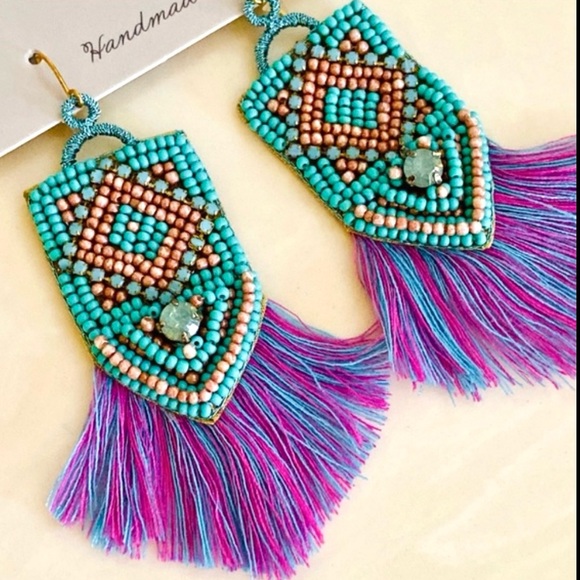 🌺🎉HP🎉🌺 NWT Anthropologie Deepa Beaded Tassel Earrings - Picture 4 of 8